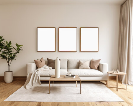 living room frame mockup set of 3, interior design living room, mockups for wall art