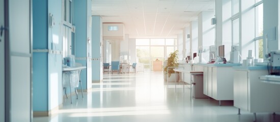 Modern hospital counter and corridor - Powered by Adobe
