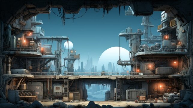 futuristic 2d game platformer landscape screen
