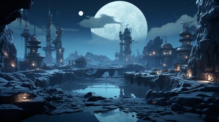 Fototapeta premium futuristic 2d game platformer landscape screen