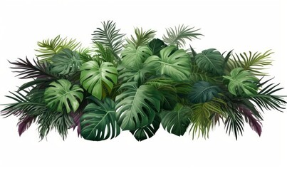 Tropical leaves foliage plants bush floral arrangement nature backdrop on white background, Generative AI