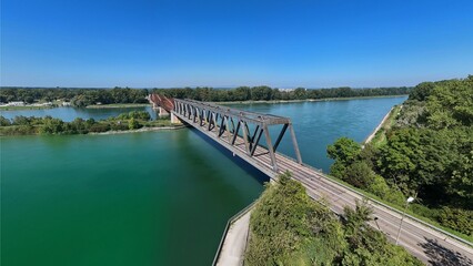 Scenic view of the Wintersdorf bridge spanning the Rhine River between Germany and France