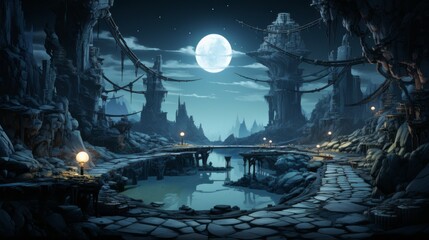 futuristic 2d game platformer landscape background 