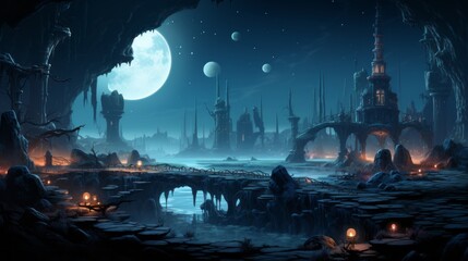 Fototapeta premium futuristic 2d game platformer landscape background 