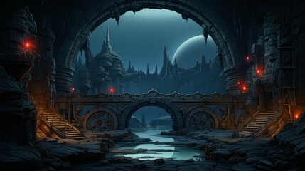 futuristic 2d game platformer landscape background 