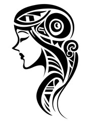 Polynesian god mask tattoo vector illustration polynesian god head black and white silhouette vector image - obrazy, fototapety, plakaty