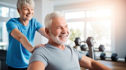 Fototapeta na wymiar Physical therapist helpful senior patients to exercise