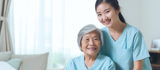 Asian Nurse or Physical therapist person visit Elderly patients at home