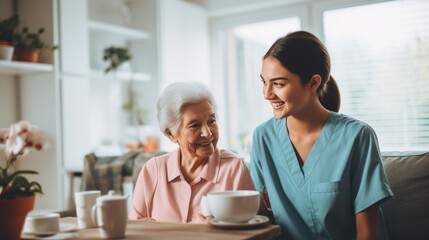 Nurse or Physical therapist person visit Elderly patients at home