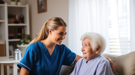 Nurse or Physical therapist person visit Elderly patients at home