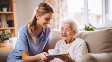 Nurse or Physical therapist person visit Elderly patients at home
