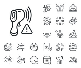 Temperature scanner sign. Online doctor, patient and medicine outline icons. Electronic thermometer line icon. Fever measuring symbol. Electronic thermometer line sign. Vector