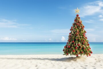 Celebrate the Holidays with a Christmas Tree on a Beautiful Tropical Beach