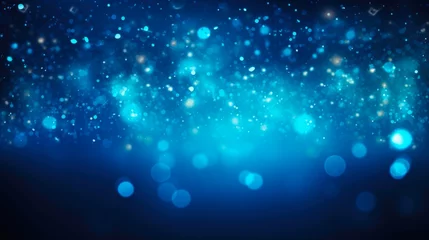 Fotobehang Blue Gala Background. Festive Bokeh Lights in Glittering Blue and Black Colors for Events and Christmas Stars. © AIGen