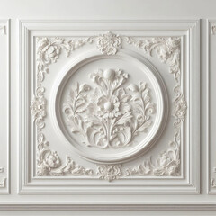 Beautiful luxurious molding on the wall. White wall, pattern, soft shadows