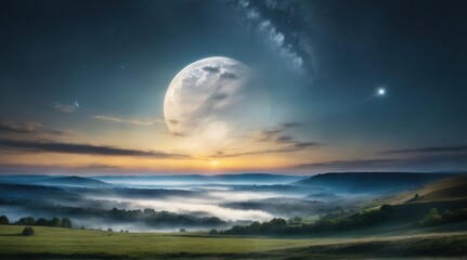 Naklejka na ściany i meble Night landscape under the moon