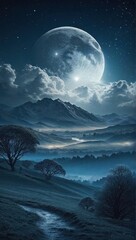 Night landscape under the moon