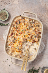 Mushroom with cheese and cream sauce casserole