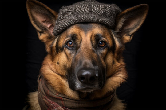 Photo of german shepherd wearing hat