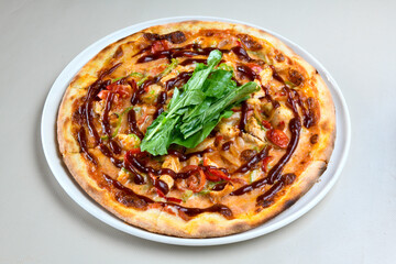 Delicious mixed pizza with rich content. Menu concept of choice and diversity. Pepperoni, Formaggi, Veggie, Karisik pizza