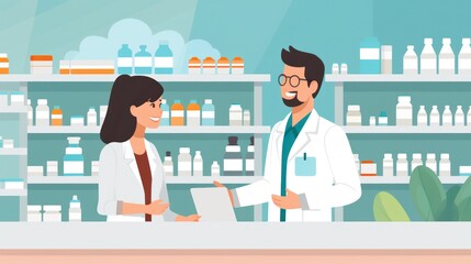 Pharmacist suggestion to customer about drugs at pharmacy store