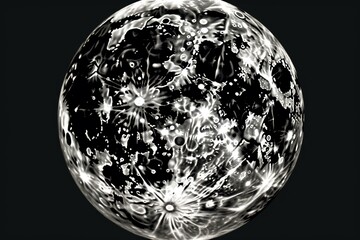White pencil illustration of a full moon on black background. Generative AI