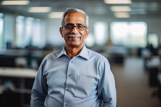 Senior indian business man smiling at the camera. Portrait of confident happy older man in a suit smiling at camera. Business concept, men at work.