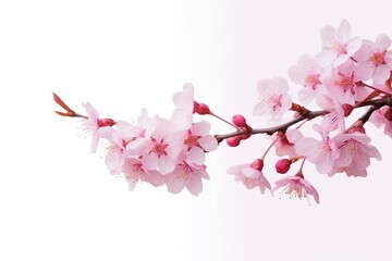 Sakura flowers blooming in springtime, a bunch of wild Himalayan cherry blossom pink flowers on tree twig, Generative AI