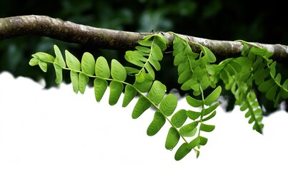Tropical rainforest Dragon scale fern (Pyrrosia piloselloides) epiphytic creeping plant with round fleshy green leaves growing on jungle liana vine plant, Generative AI - obrazy, fototapety, plakaty