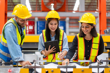 group of engineer technician foreman brainstorm planning to inspect and repair maintenance...