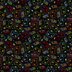 Gaming seamless pattern design, Retro Games Pattern. Awesome Gaming Controller Icon Illustration