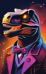 Dinosaur T-rex wearing sunglasses, Abstract background