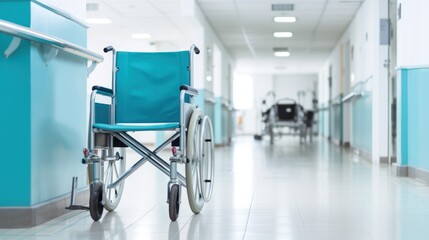 Fototapeta na wymiar Wheelchair at hospital corridor