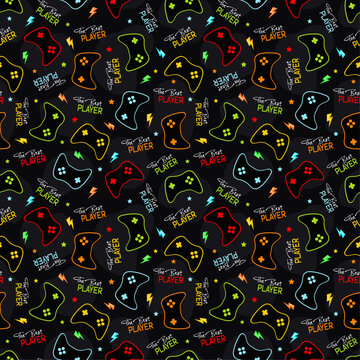 Gaming seamless pattern design, Retro Games Pattern. Awesome Gaming Controller Icon Illustration