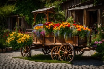 Fototapeta na wymiar wagon with flowers