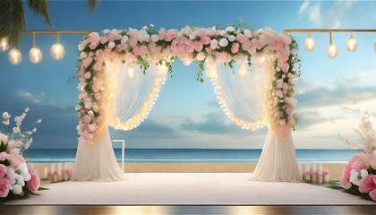 Wedding decoration backdrop with podium and wedding decorations