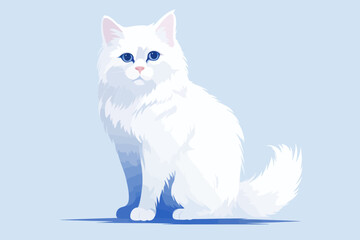 Vector of a white cat on a blue background