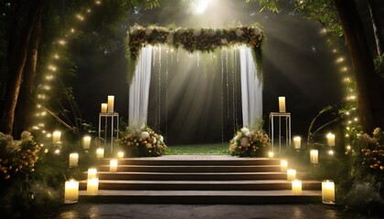 Wedding decoration backdrop with podium and wedding decorations