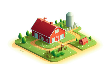 Vector of a farmhouse with green field on a white background