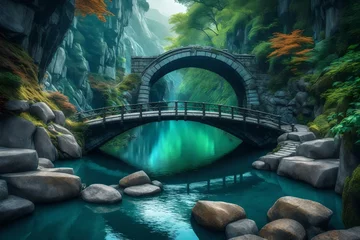 Foto op Plexiglas Helix Bridge bridge over river in the forest
