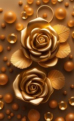 gold rose crystal with circles wallpaper 3d, Generative AI