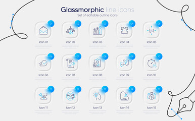 Set of Judge hammer, Graph chart and Idea line icons for web app. Check investment, Mail, Report icons. Piano, Targeting, Checkbox signs. Timer, Teamwork, Lightning bolt. Puzzle, Sms, Inspect. Vector