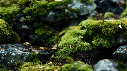 Obraz na płótnie Canvas Green moss on the rocks