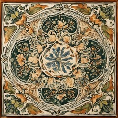pattern with flowers turkish style decorative tile plate isolated