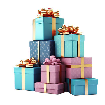 Different Christmas gift boxes on white background. AI generated image.