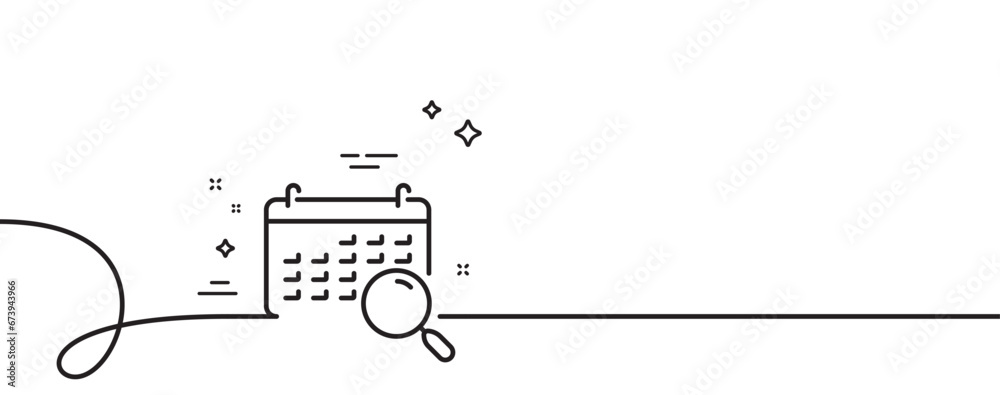 Wall mural search calendar line icon. continuous one line with curl. find date sign. magnify glass. search cale