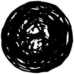 Texture of brush strokes in the shape of a circle. Rough grunge hand-drawn black vector design element isolated on transparent background. Vintage illustration with scratched, broken effect