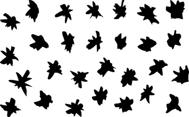 Set of snowflakes or stars. Seamless repeating texture. Rough grunge hand-drawn black vector design element isolated on transparent background. Vintage illustration with scratched, broken effect