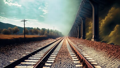 railroad tracks in the morning - obrazy, fototapety, plakaty