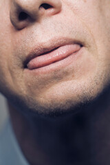 Man 50s mouth face lips closeup portrait
